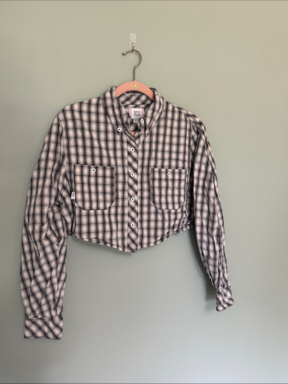 BDG Cropped Plaid Button-Down Shirt XS Navy White